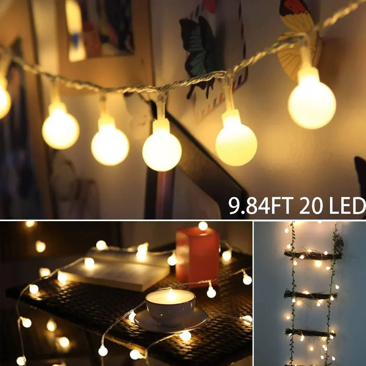 20 Small Crystal Ball Battery Operated Still Fairy Lights for Home  Party Decoration
